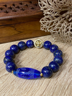 Бусина Дзи "Дракон" в браслете из лазурита