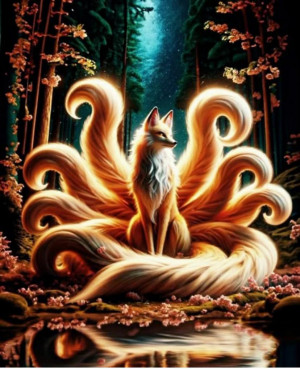 Ламинированная карточка " Девятихвостая красная лиса" для денежной удачи