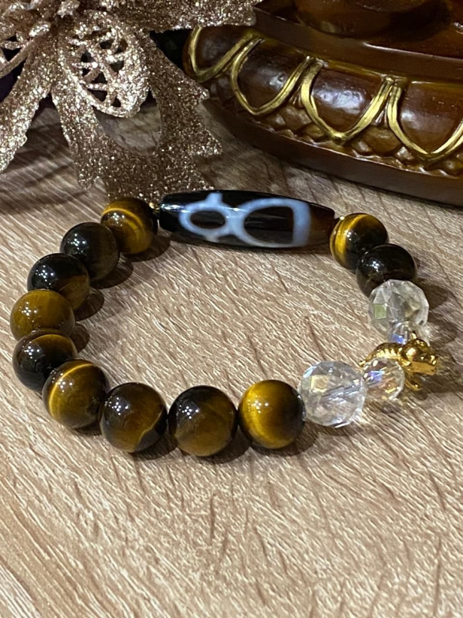 Браслет "Бог Богатства на тигре" из тигрового глаза и и хрусталя Аврора