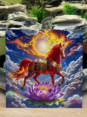 Ламинированная карточка «Огненная лошадь на лотосе" символ  2026 года