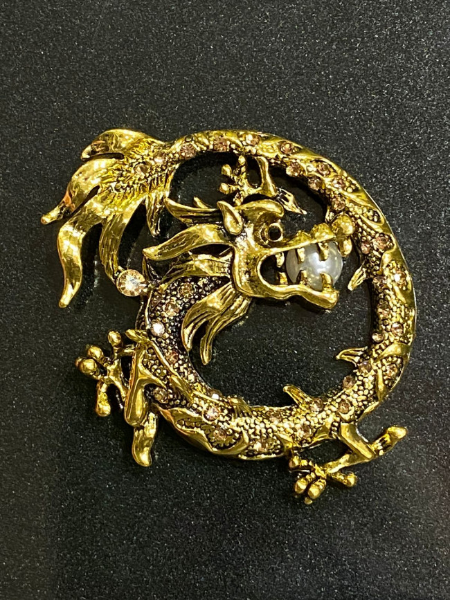 Брошь "Золотой Дракон с жемчугом"