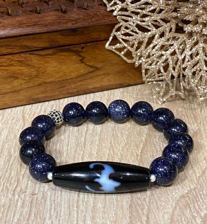 Бусина Дзи "Летучая мышь" в браслете из агата blue send