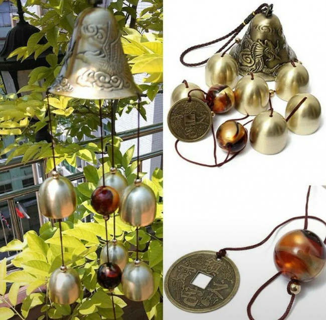 Музыка ветра "Колокольчик дракон и феникс с китайской монетой"