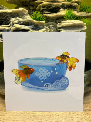 Ламинированная карточка «Чаша с золотыми рыбками и мистическим узлом» для богатства и изобилия