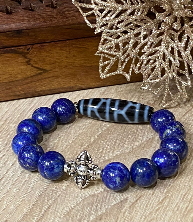 Браслет с бусиной Дзи "Черепаха" из ляпис лазурита с ваджрой Браслет с бусиной Дзи "Черепаха" из ляпис лазурита с ваджрой