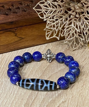 Браслет с бусиной Дзи "Черепаха" из ляпис лазурита с ваджрой Браслет с бусиной Дзи "Черепаха" из ляпис лазурита с ваджрой