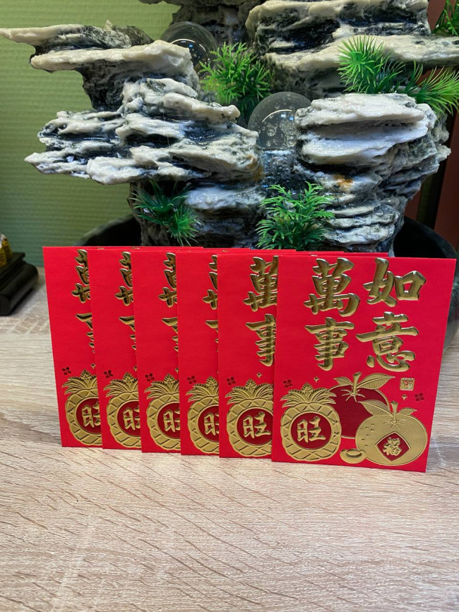 Красный конверт для денег с иероглифами "Пожелание благосостояния" (6шт) Красный конверт для денег с иероглифами "Пожелание благосостояния" (6шт)