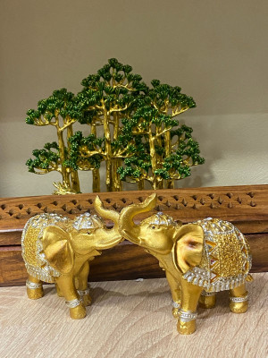 Фигурка "Пара слонов" золотые маленькие