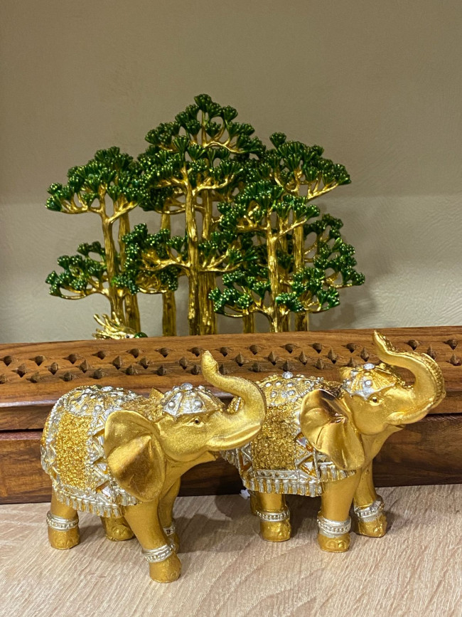 Фигурка "Пара слонов" золотые маленькие