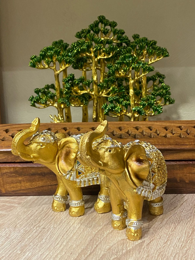 Фигурка "Пара слонов" золотые маленькие