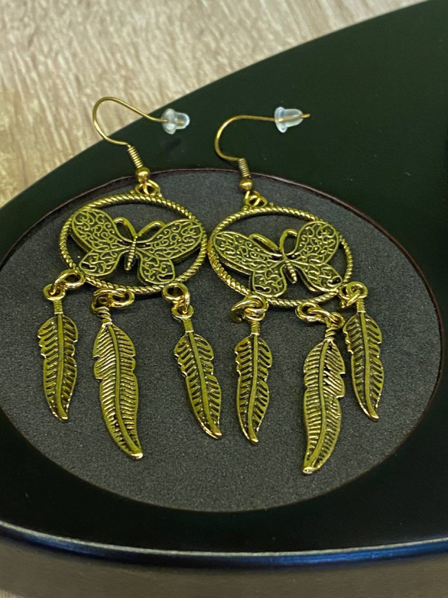 Серьги "Ловец снов-бабочка" для привлечения удачи и любви (бронза)