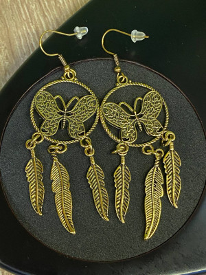 Серьги "Ловец снов-бабочка" для привлечения удачи и любви (бронза)