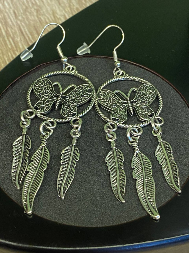 Серьги "Ловец снов-бабочка" для привлечения удачи и любви (серебро)