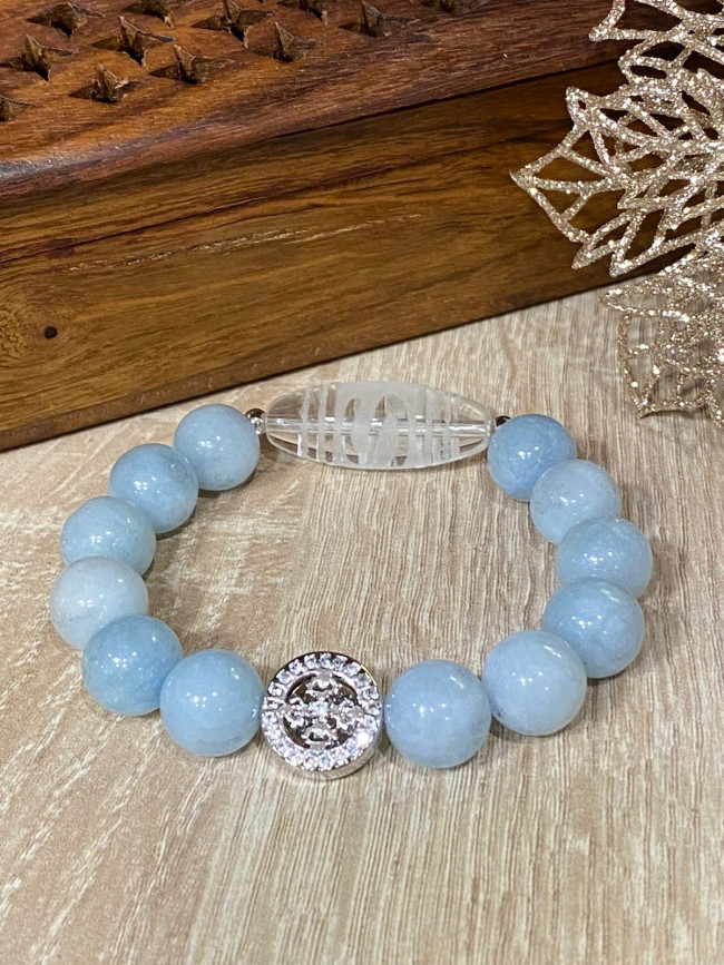 Бусина Дзи "Денежный крючок" в браслете из аквамарина с ваджрой Бусина Дзи "Денежный крючок" в браслете из аквамарина с ваджрой