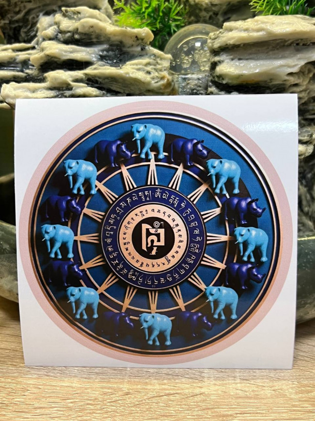 Наклейка круглая "Защита от звезды 7"  синий слон с носорогом