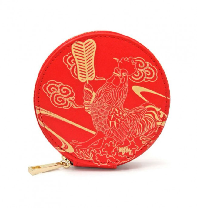 Кошелёк красный круглый "Петух" для защиты от негативной энергии