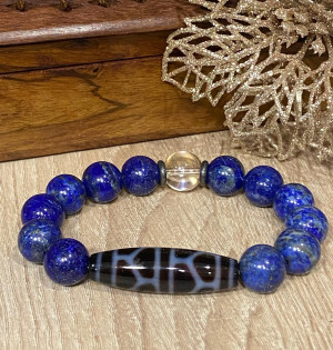 Браслет с бусиной Дзи "Черепаха" из ляпис лазурита