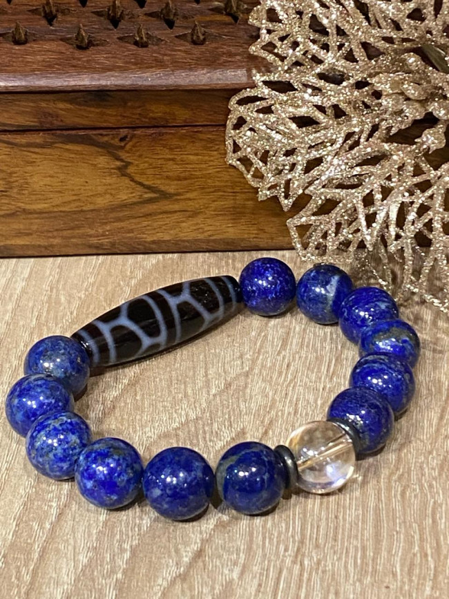 Браслет с бусиной Дзи "Черепаха" из ляпис лазурита Браслет с бусиной Дзи "Черепаха" из ляпис лазурита