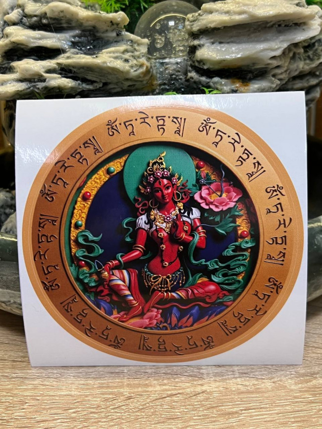 Наклейка-талисман "Красная Тара с мантрами"