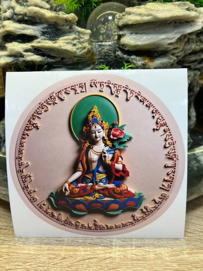 Наклейка-талисман "Белая Тара с мантрами»