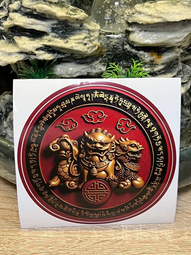 Наклейка-талисман "Три небесных защитник Пи Яо, Чи Линь и Собака фу"