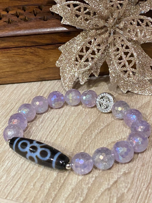 Бусина Дзи "5 глаз с молнией" в браслете из кристалла "Аврора"(граненый) с ваджрой