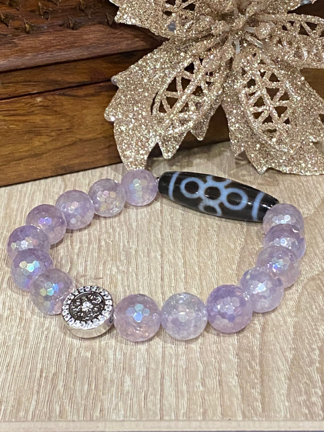 Бусина Дзи "5 глаз с молнией" в браслете из кристалла "Аврора"(граненый) с ваджрой