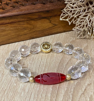 Бусина Дзи "Золотой ключ" в браслете из граненого хрусталя с ваджрой
