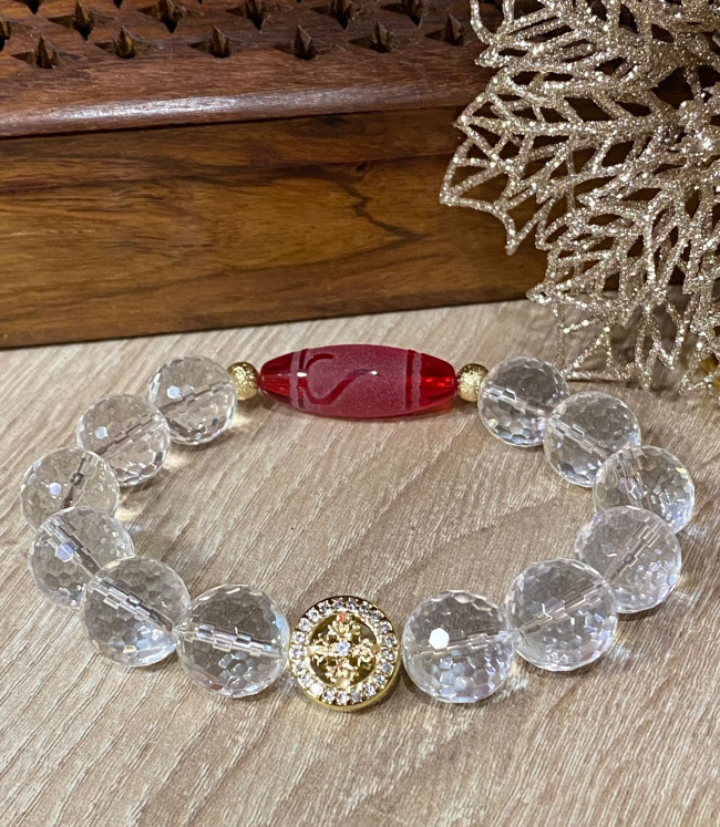 Бусина Дзи "Золотой ключ" в браслете из граненого хрусталя с ваджрой Бусина Дзи "Золотой ключ" в браслете из граненого хрусталя с ваджрой