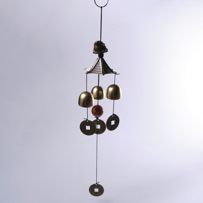 Музыка ветра с 3-мя колокольчиками и лягушкой