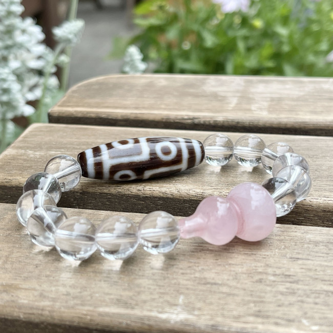 Бусина Дзи 6 глаз в браслете из горного хрусталя с тыквой Ву Лу